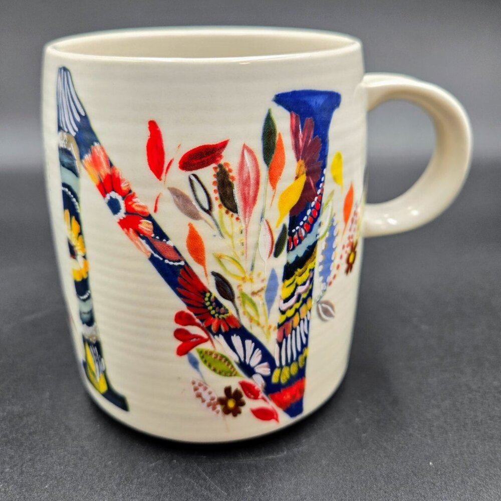 Anthropologie Letter N Mug Floral Coffee Tea Botanical Starla Halfmann Monogram